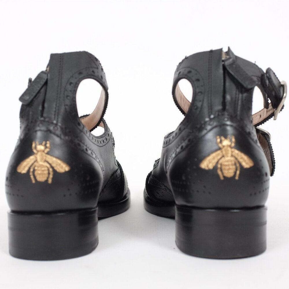 GUCCI monk shoes loafers brogue 36 US 6 black ankle strap Bee buckle queercore - Picture 2 of 10